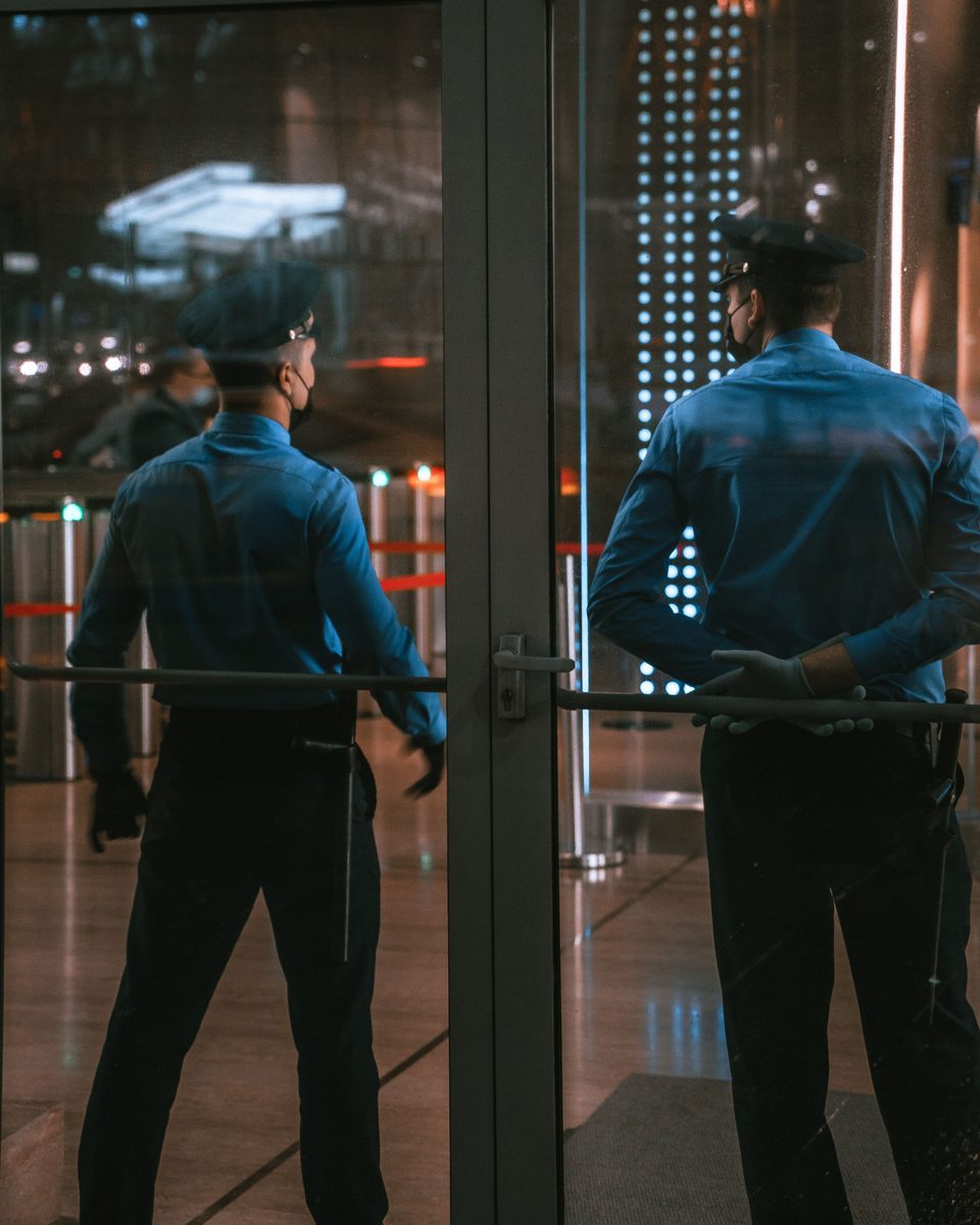 Security patrol protecting a high-rise building